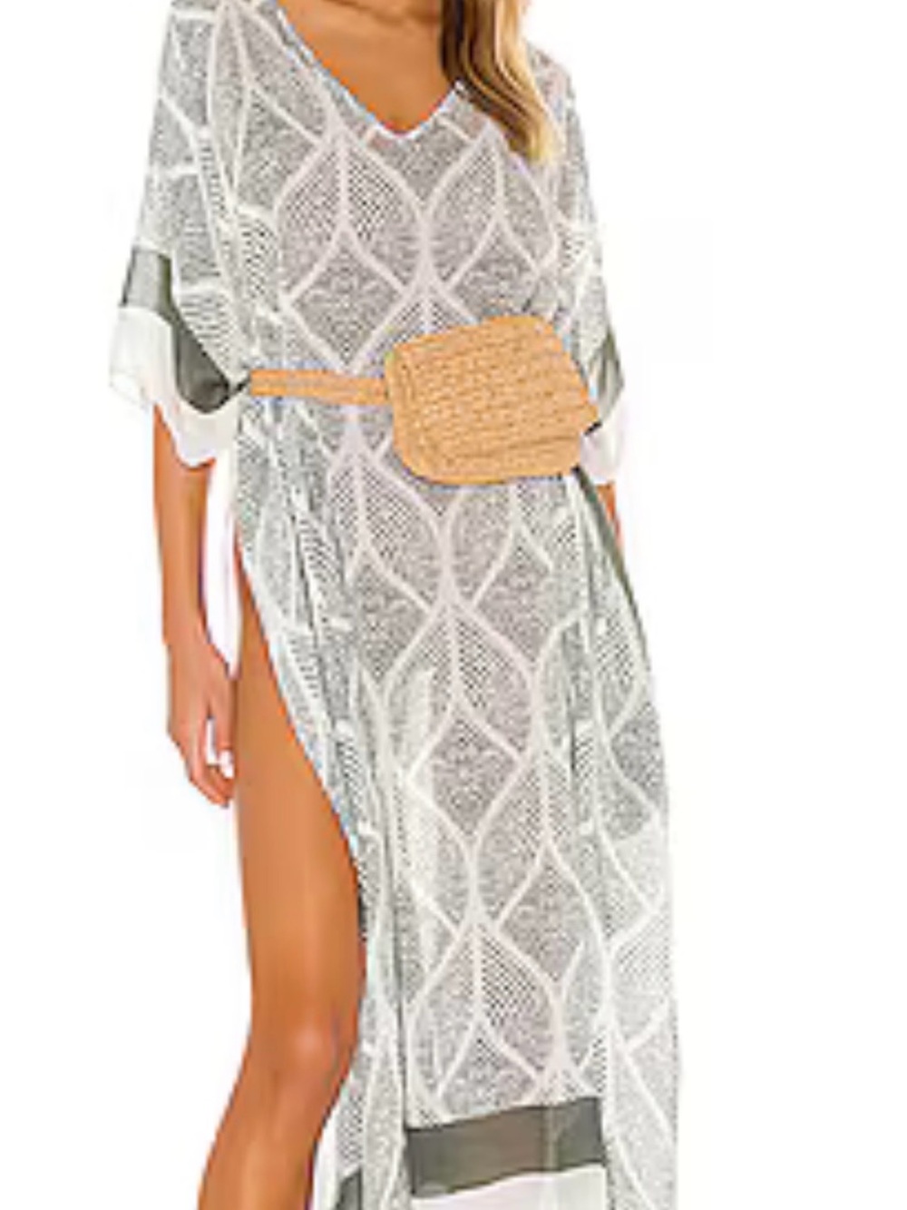Michael Stars White Sheer V-Neck Coverup with Contrast Trim